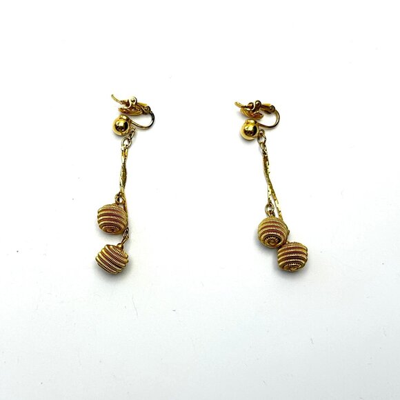 Vintage 1950s Gold Ball Clip-on Earrings: Mid-Century Modern Dangle — EUC - Picture 4 of 8